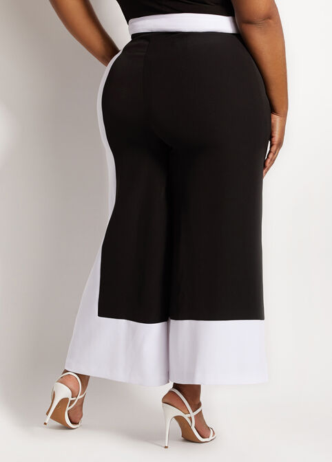 Colorblock High Waist Culottes, Black White image number 1