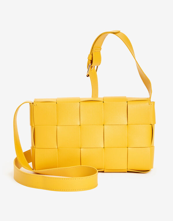 Basketweave Faux Leather Crossbody, Mustard image number 1