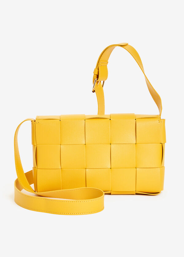 Basketweave Faux Leather Crossbody, Mustard image number 1
