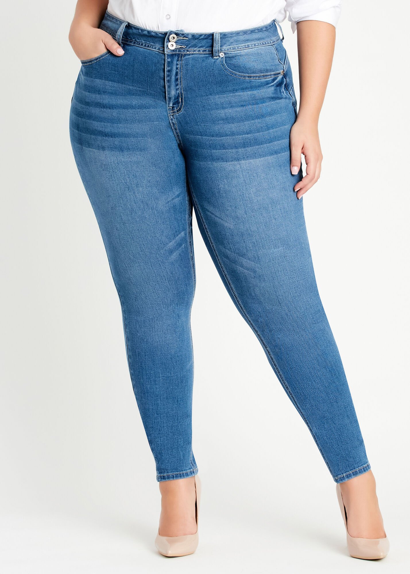 Plus Size Medium Wash High Rise Smoothing Skinny Jeans