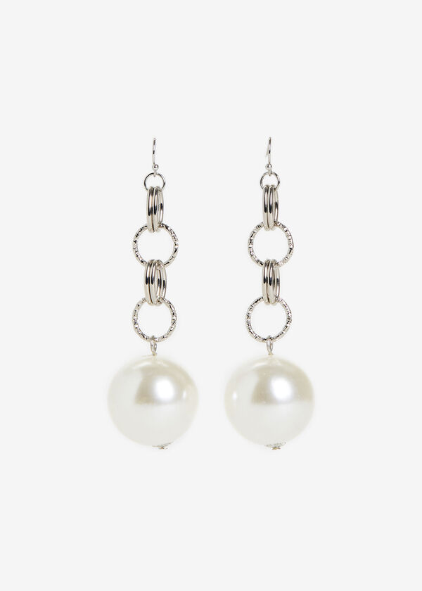 Chain & Pearl Drop Earrings, Silver image number 0