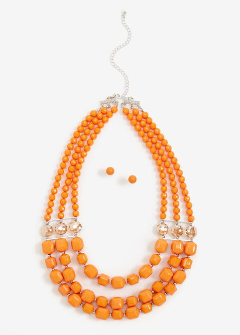 Orange Mix Bead Layer Necklace, Carrot Curl image number 0