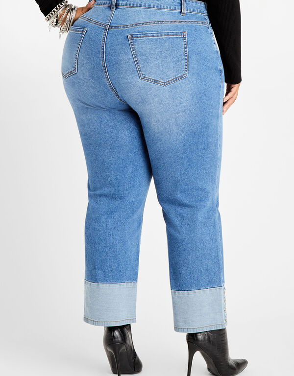 Cuffed Button Detailed Jeans, Lt Sky Blue image number 1