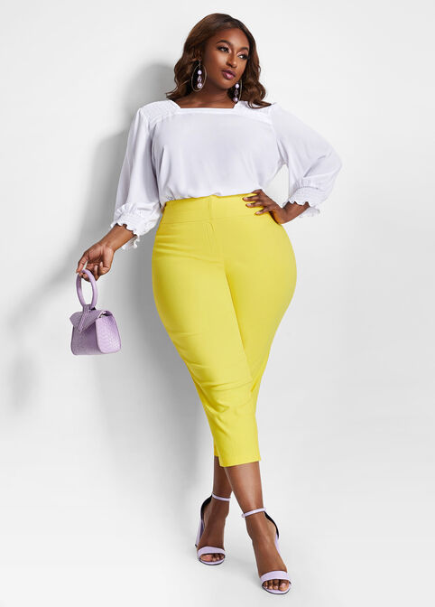 Yellow High Rise Crop Skinny Pant, Buttercup image number 2