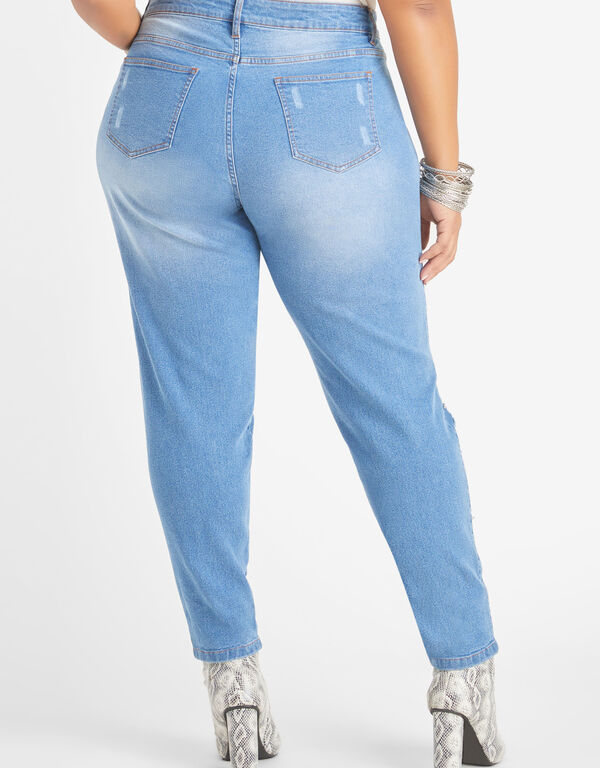 Embellished Distressed Skinny Jeans, Medium Blue image number 1