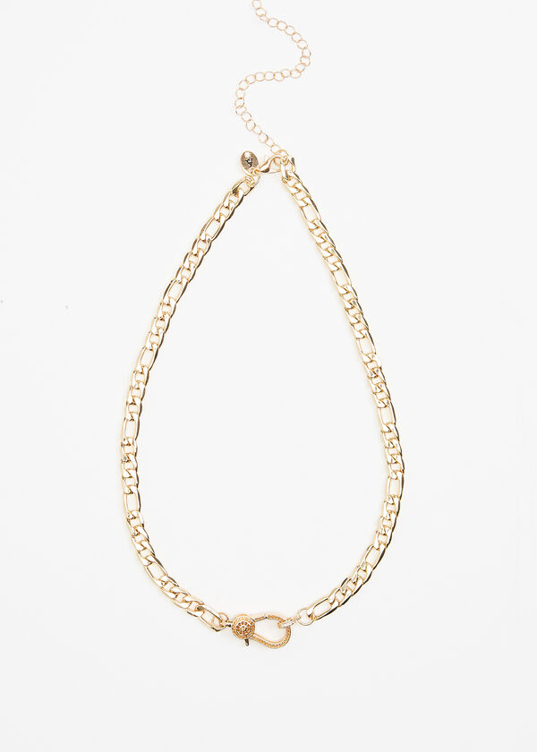 Pave Clasp Gold Tone Necklace, Gold image number 0