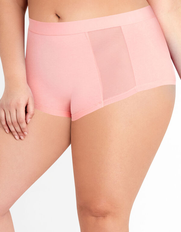 Cotton & Mesh Stretch Boyshort, Shell Coral image number 1