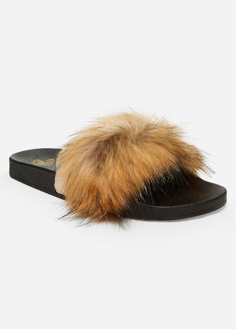 Trendy Faux Fur Fluffy Slides Indoor Outdoor Slippers image number 0