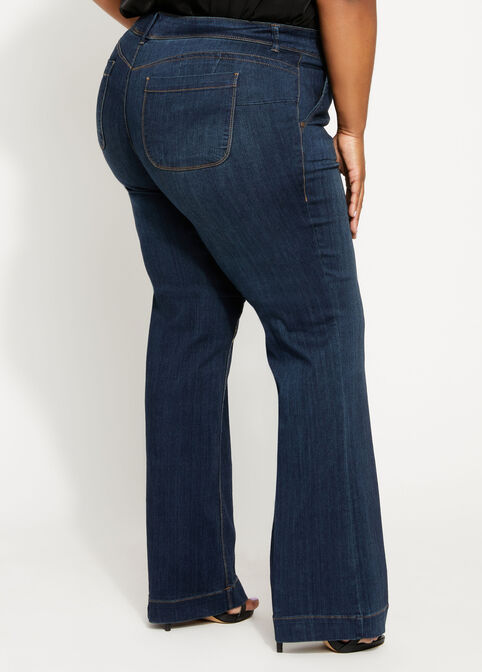 Mid Rise Wide Leg Denim Trousers, Blue image number 1