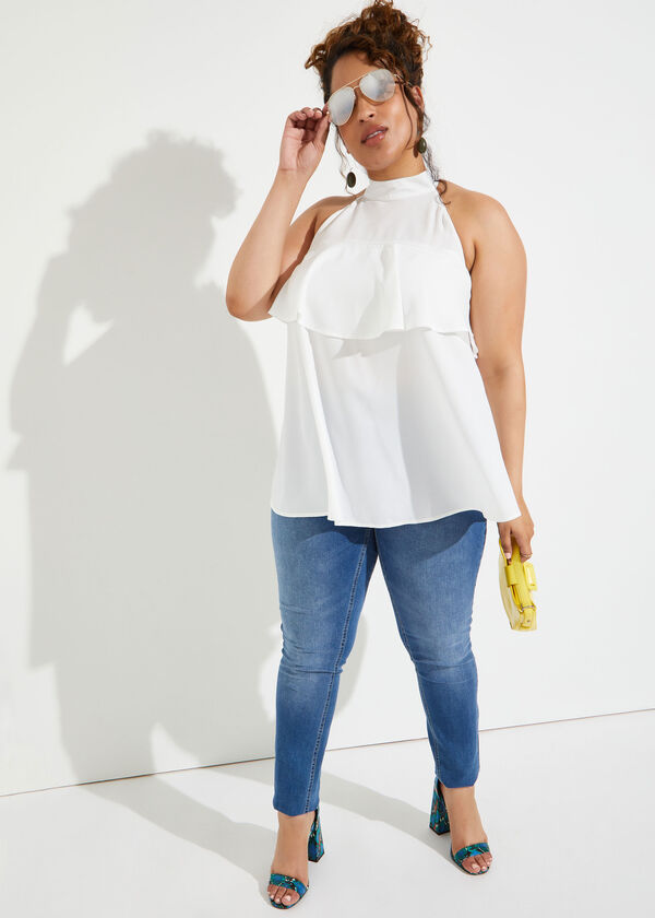 Layered Crepe Halter Top, White image number 3