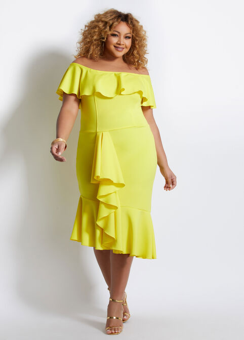 Plus Size Scuba Sheath Off The Shoulder Ruffle Spring Summer Dresses image number 0