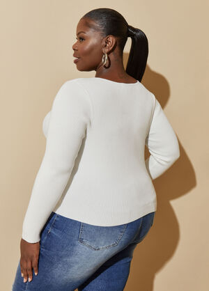 Button Detailed Sweater, White image number 1