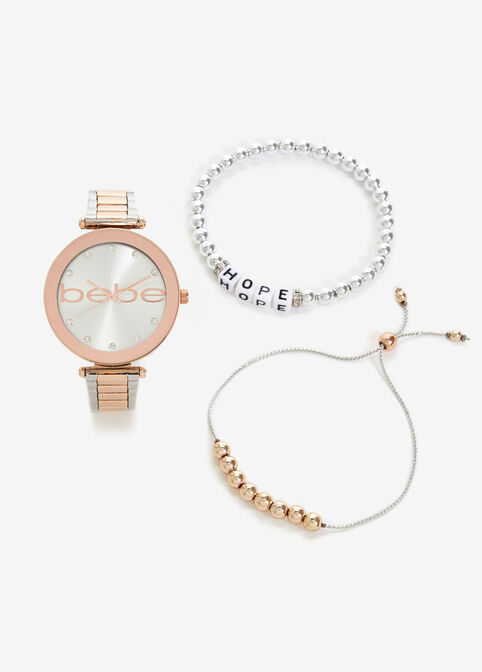 Bebe Rosegold Watch & Bracelet Set, Multi image number 0