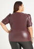 Puff Sleeve Faux Leather Top, Burgundy image number 1