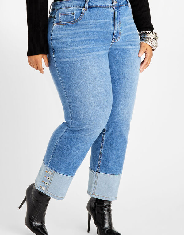 Cuffed Button Detailed Jeans, Lt Sky Blue image number 0