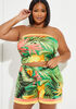 Strapless Tropical Print Crop Top, Parrot Green image number 0