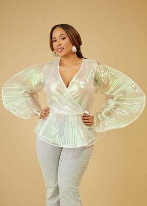 Iridescent Organza Wrap Blouse, White image number 0
