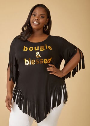 Bougie Fringed Graphic Tee, Black image number 0