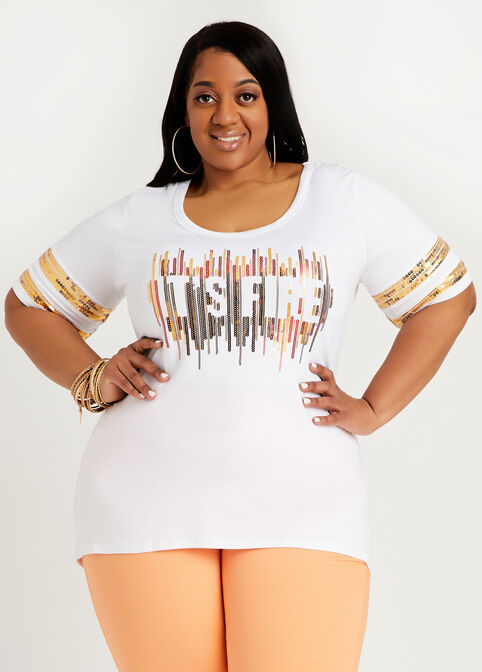 Sequin Its Fire Graphic Tee, White image number 0