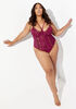 Mesh And Lace Bodysuit, Plum image number 0