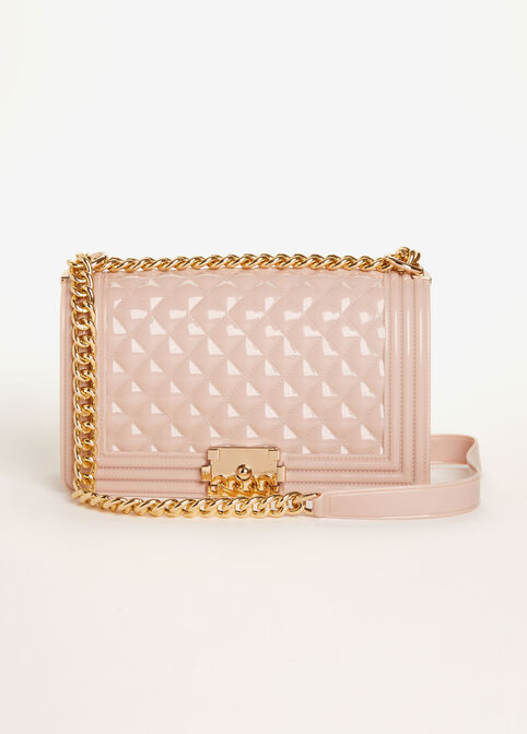 Pink Faux Leather Quilted Handbag, Foxglove image number 0