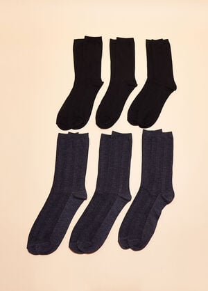 6PK Textured Crew Socks, Black image number 0