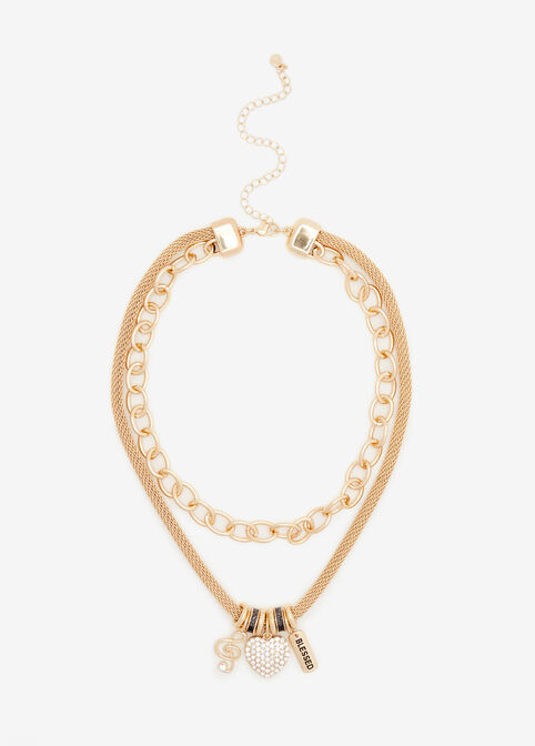 Gold Layer Blessed Necklace & Studs, Gold image number 1