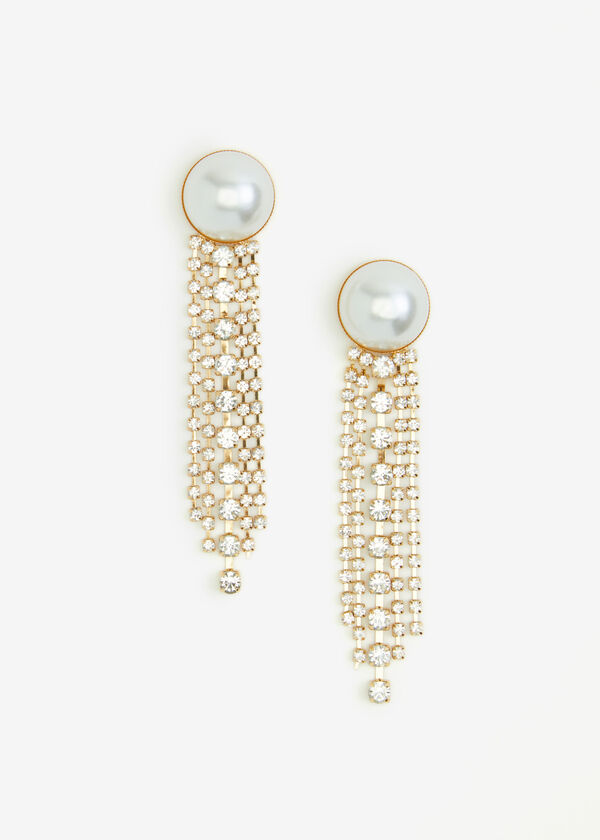 Faux Pearl And Crystal Earrings, Gold image number 0