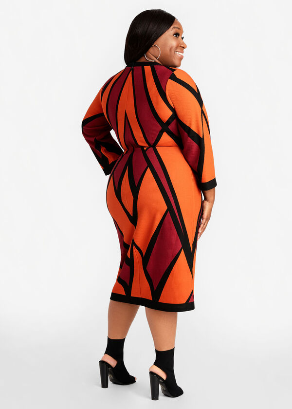 Plus Size Abstract Colorblock Sheath Bodycon Knee Length Dress