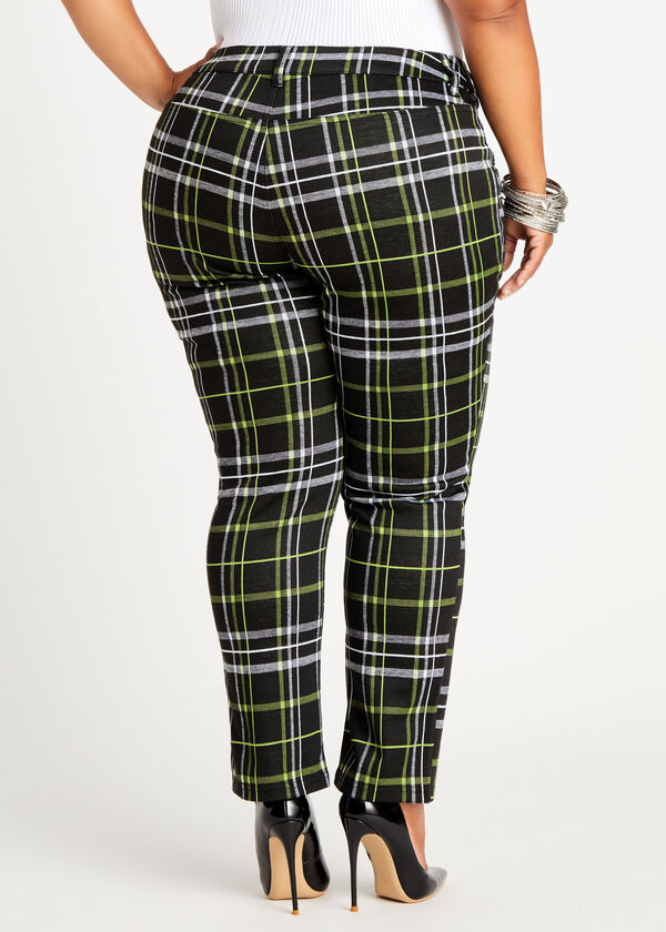 Plaid Ponte Ankle Pant, Green Oasis image number 1