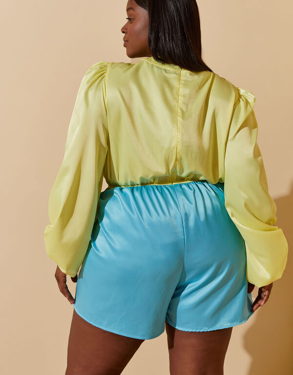 Two Tone Satin Romper, Parrot Green image number 1