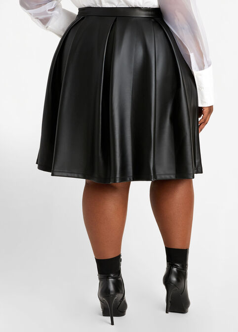 Pleated Faux Leather A Line Skirt, Black image number 1