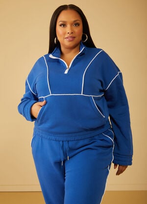 Piped Fleece Pullover, Royal Blue image number 0