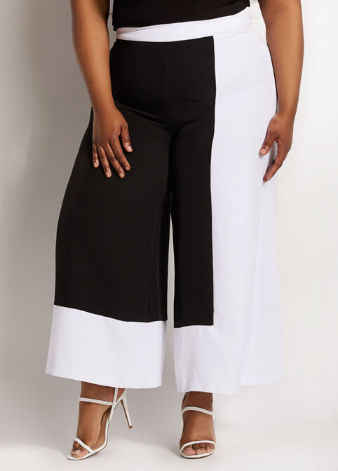 Colorblock High Waist Culottes, Black White image number 0