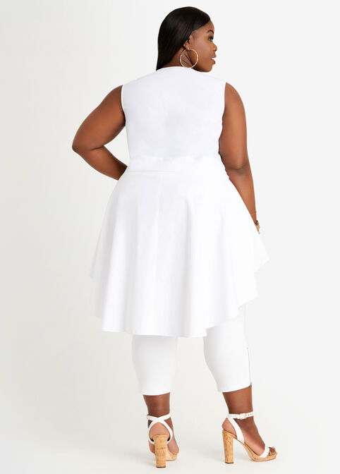 Ruffle Hi Low Peplum Button Up Top, White image number 1
