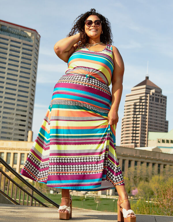 Striped Stretch Knit Maxi Skirt, Multi image number 0