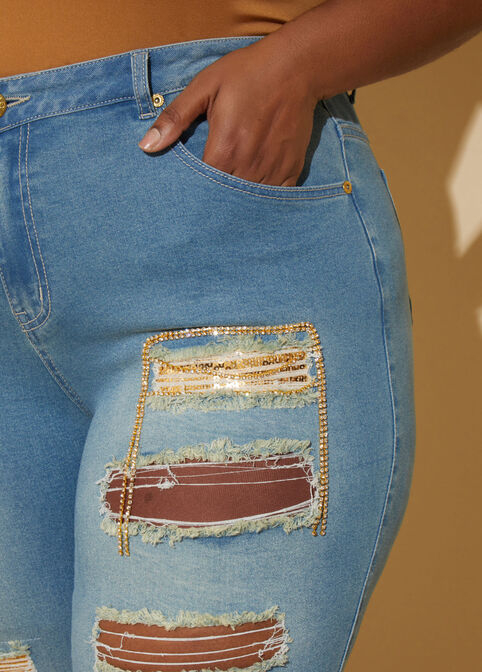 Embellished Skinny Jeans, Blue image number 4