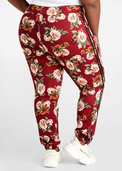 Floral Scuba Athleisure Joggers, Wine image number 1