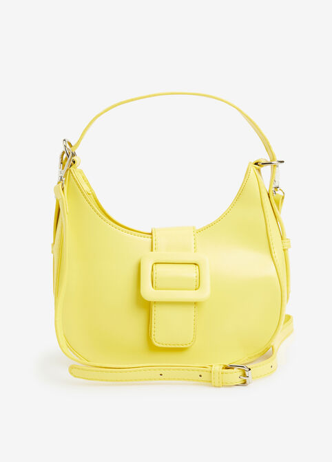 Buckled Faux Leather Shoulder Bag, Yellow image number 0