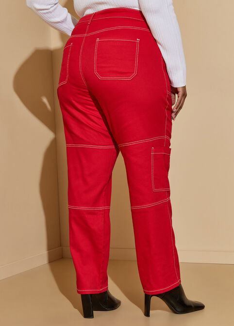 Seamed Detailed Cargo Jeans, Barbados Cherry image number 1