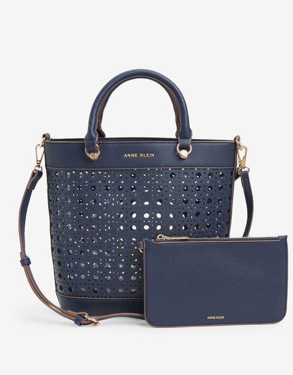 Anne Klein Perforated Tote, Navy image number 0