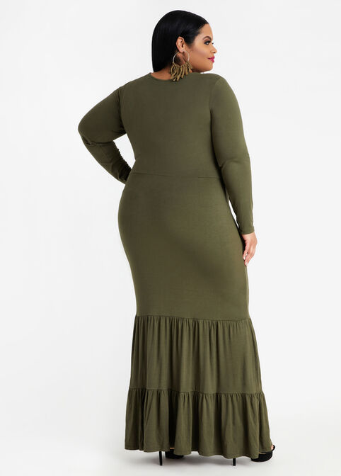 Tall Tiered Ruffle Hem Maxi Dress, Olive image number 1