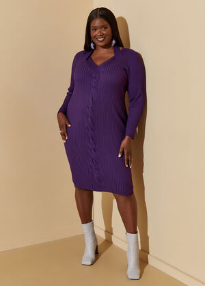 Braided Bodycon Sweater Dress, Acai image number 0
