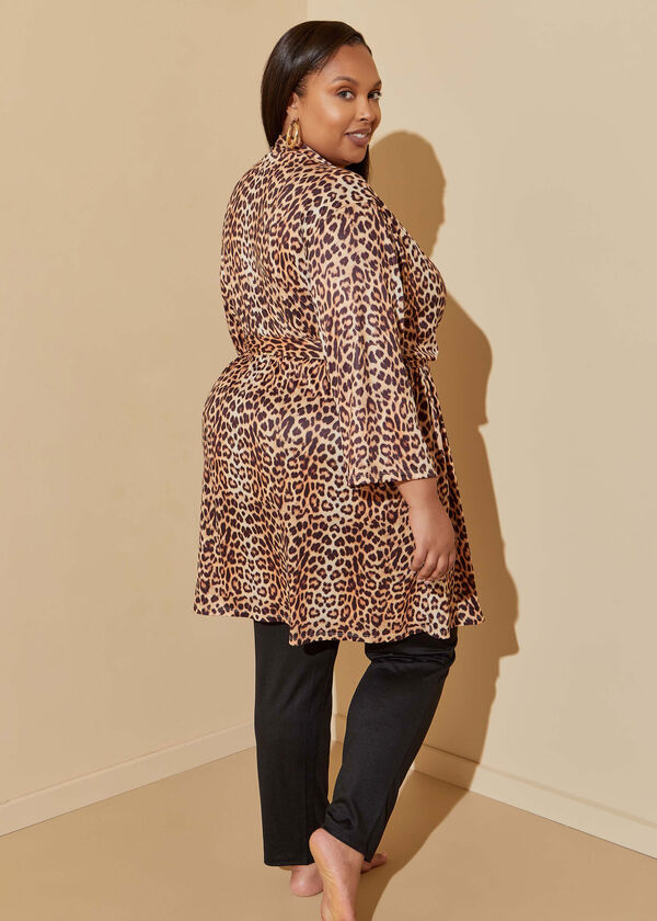 Cozy Couture Leopard Robe PJ Set, Black Animal image number 1