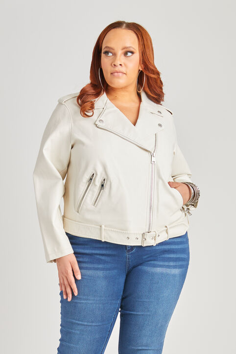 Levis Faux Leather Moto Jacket, Off White image number 4