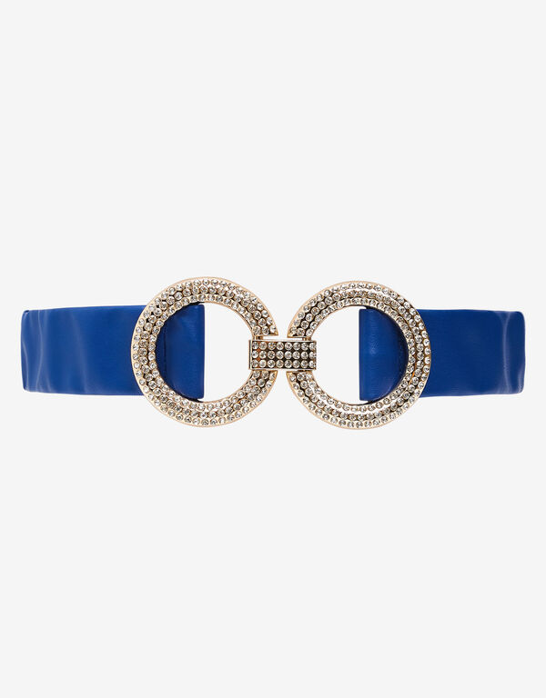 Crystal Embellished Ruched Belt, Blue image number 0