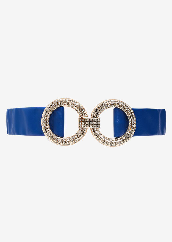 Crystal Embellished Ruched Belt, Blue image number 0