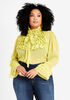 Ruffle Tie Neck Button Up Top, Green Oasis image number 2
