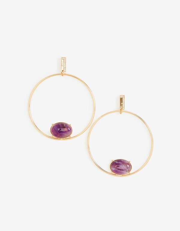 Semi Precious Amethyst Hoop Earrings, Purple image number 0