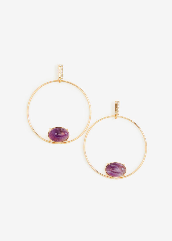 Semi Precious Amethyst Hoop Earrings, Purple image number 0
